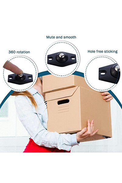 JZS Self Adhesive Caster Wheels, 16 Pcs Sticky Pulley for Furniture Black