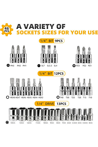 Koday 46PCS Tool Set - Torque Wrench/Screwdriver, Car/Motorcycle Repair Kit