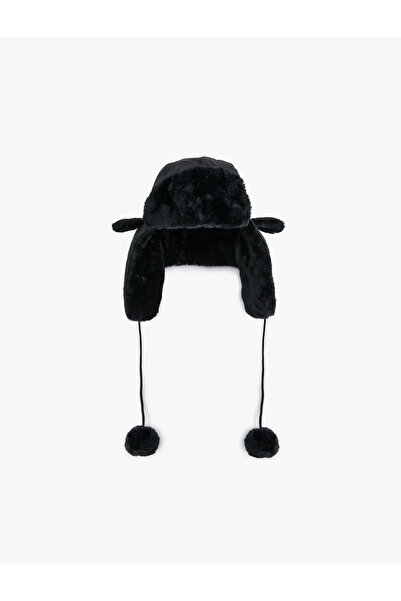 Koton Plush Pilot Hat with Pompom Detail
