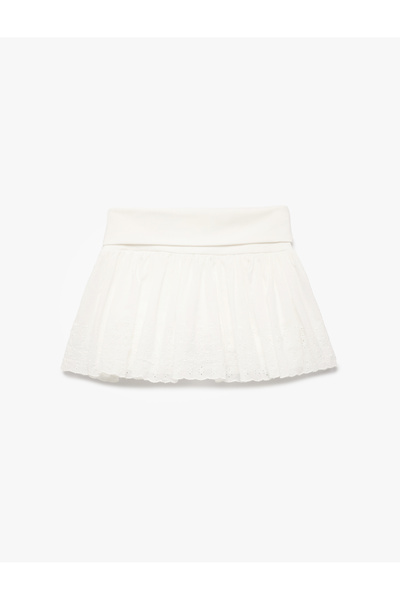 Koton Embroidered Cotton Thick Pleated Mini Skirt