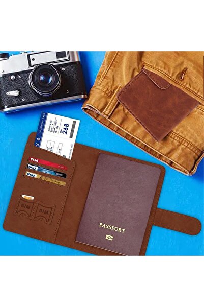JZS Leather Passport Holder RFID Blocking Leather Card Case Travel Wallet for Women Men (Brown)