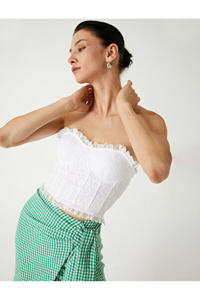 Koton Στράπλες δαντελωτό μπουστάκι με λαιμόκοψη καρδιά και λουράκια στο πίσω μέρος