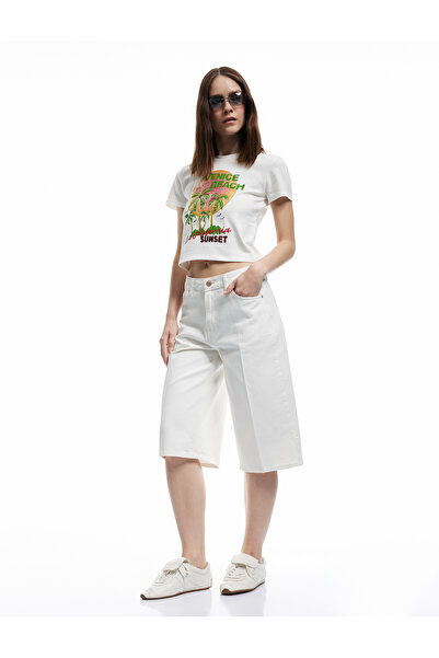 Koton Normal Bel Cotton Straight Leg Denim Shorts - Straight Fit Jean