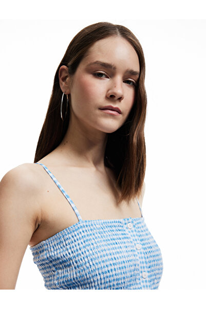 Koton Μπλούζα με κορδόνια με κουμπιά και βολάν, στενή εφαρμογή, με κορδόνια από πλέγμα