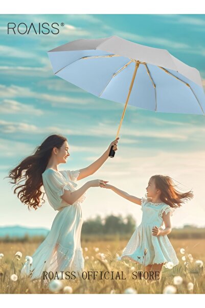 ROAISS 3 Fold Multi-functional Sun Umbrella with Super Sun and UV Protection Double-Layer Vinyl Sunshade 8