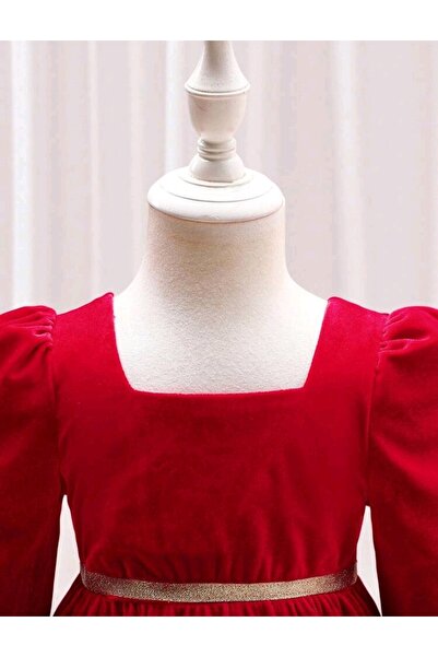 OEM Red velvet dress, long sleeve, 6-9 months, 74 cm