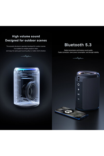 BMTL Portable Bluetooth Speaker with Coloful Lights, Powerful Bass, IPX4 Water & Dust Resistant, Black