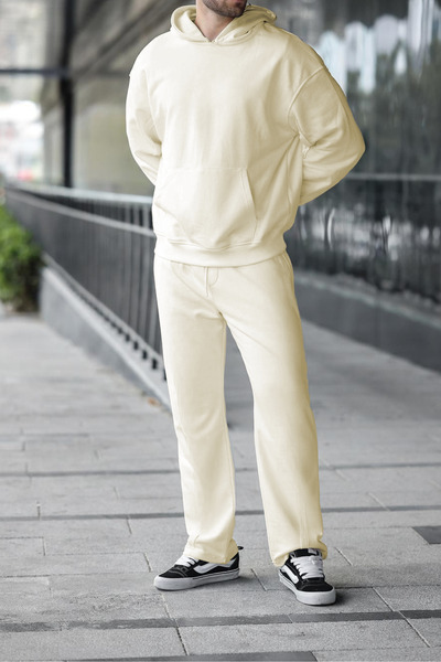 BayBayan Ανδρικό σετ φόρμας με κουκούλα και ελαστική μέση, φαρδιά μπατζάκια