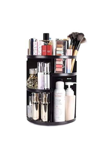 FORHOUSE Rotating Cosmetic Organizer, 12 Compartments, Black