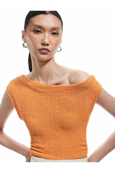 Koton Bürümcük Draped Asymmetric Degaje Collar Sleeveless Blouse