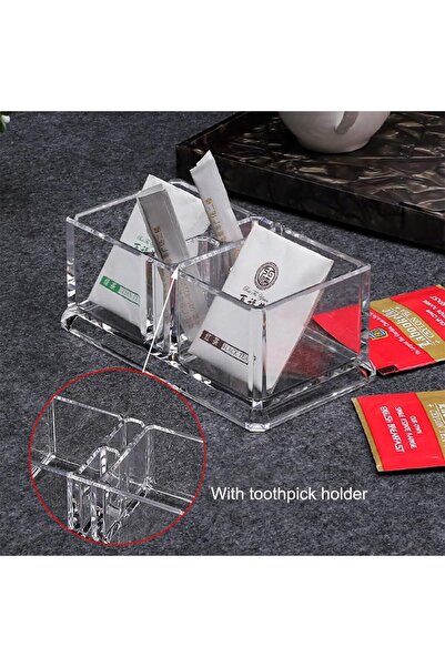 JZS Acrylic Tea Bag Holder Two Lattices Organizer Sugar Caddy Dispenser