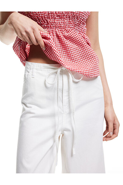 Koton Cotton Straight Leg Pants with Tie-Up Waist - Loose Straight Fit Jeans