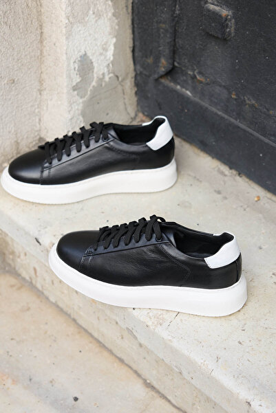 Vantaggio Sorento Black 100% Genuine Leather Men's Sneaker Shoes