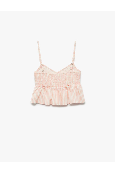 Koton Viscose Blend Gipeli V-Neck Strap Flared Crop Blouse