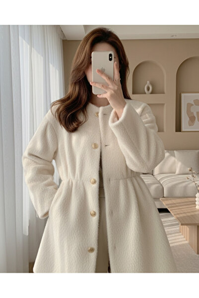 MissRunin Içi Astarlı Beli Büzgülü Kürklü Ceket