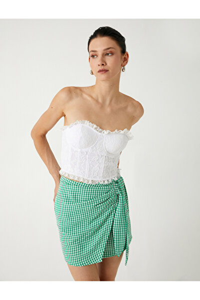 Koton Στράπλες δαντελωτό μπουστάκι με λαιμόκοψη καρδιά και λουράκια στο πίσω μέρος