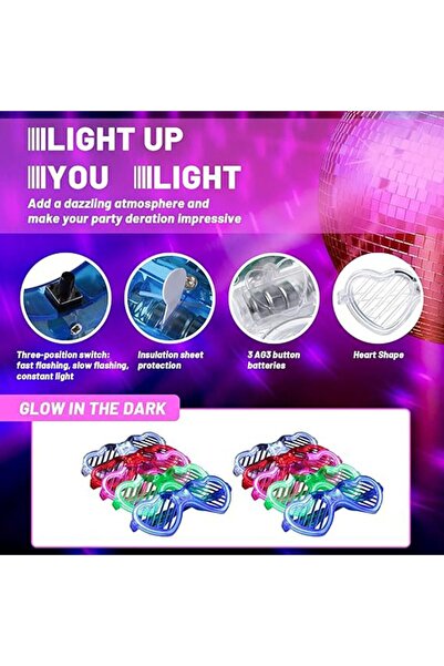 JZS Light-up LED Glasses, 5 Pack Heart Shape Glow Party Favors Supplies