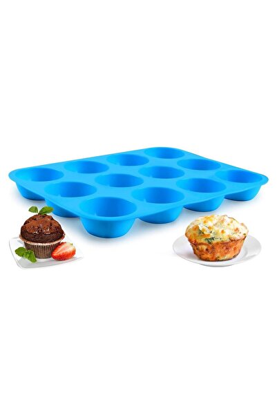 JZS قالب مافن سيليكون 12 كوب غير لاصق أزرق