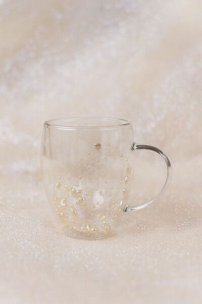 Titan Double-walled glass mug 350 ml with gold pearls
