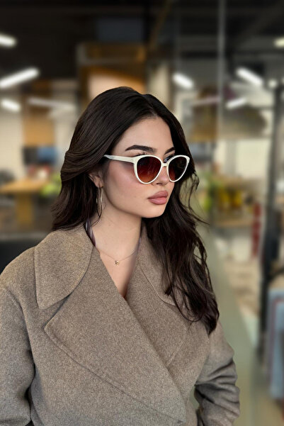 RMSMARKETİNG Sun Glasses with Cream-Colored Frames and Coffee-Colored Lenses