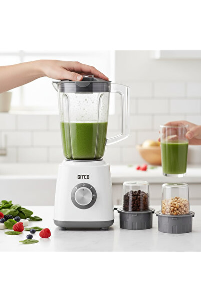 GITCO 3-in-1 Countertop Blender 500W, 1.5L, White/Grey
