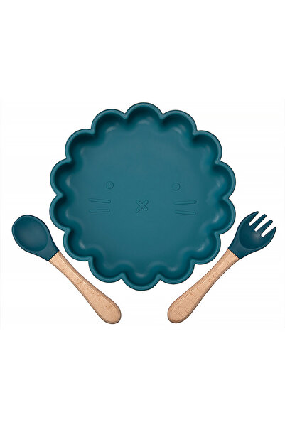 Pitikot Set Farfurie din Silicon cu Tacamuri din Lemn Pitikot® Model Pisica, ...