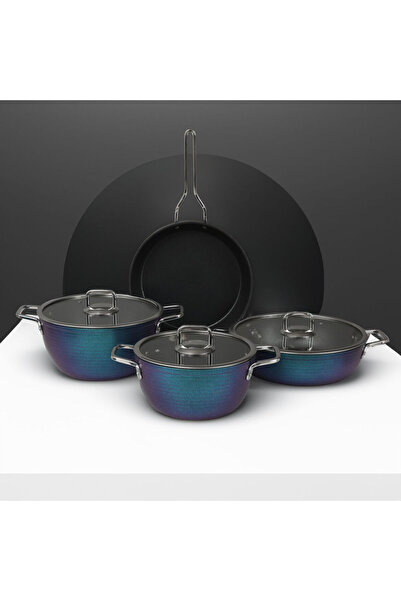 Güral Porselen Azalea 7 Piece Granite Cookware Set Blue