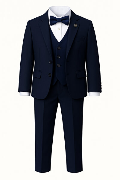 AHENGİM Boy's Compass Badge Bow Tie Jacket 4-Piece Set Suit Ak2840