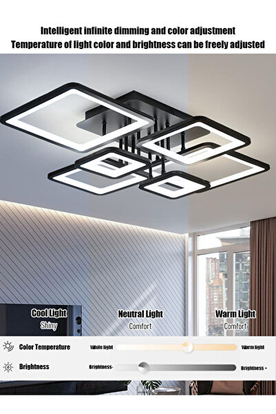 Generic Simple acrylic square ceiling lamp for living room, three-color LED, suitable for bedroom and room.
