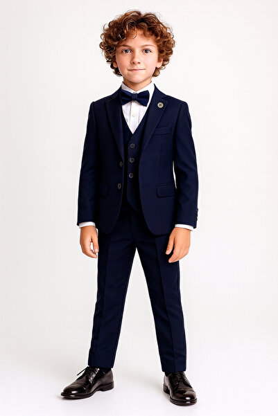 AHENGİM Boy's Compass Badge Bow Tie Jacket 4-Piece Set Suit Ak2840