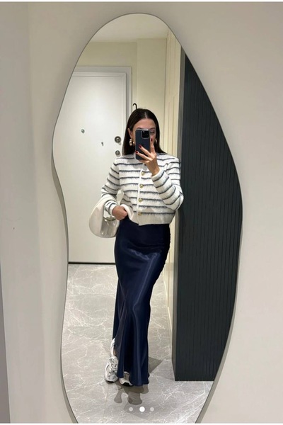 Mzr Collection ЖІНОЧА СИНЯ ДОВГА МАКСИ САТЕНЕЮ СКІРКА