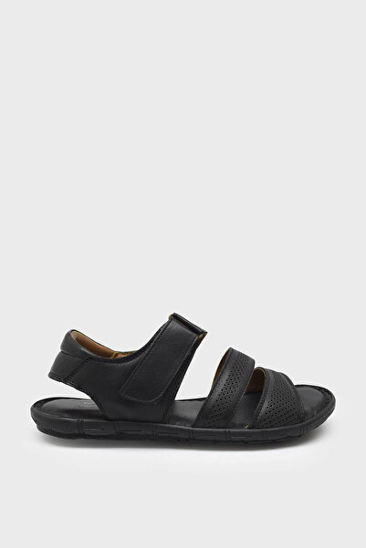 Pepita صندل رجالي يومي من الجلد بشريط فيلكرو أسود SRLR5225