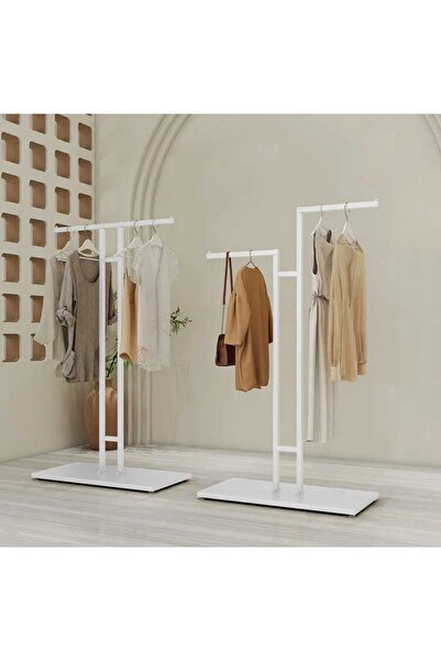 TRENDESK Metal Beyaz Ayaklı Zigzak Askılık Elbise Konfeksiyon Askısı 7009-NRM