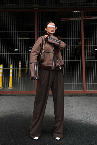 Sindimoda Hunter içi Komple Tavşan Tüyü Nubuk Crop Kaban 4144