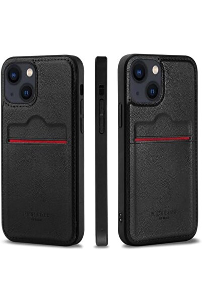 Kartlıklı Lüks Deri Kılıf, iPhone 14 Plus, Siyah Renk, Kartlıklı Premium Koruyucu Telefon Kılıfı