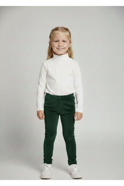 İnan Kids Kız Çocuk Fitilli Kadife Tayt - Nefti Rahat Kışlık Esnek Leggings