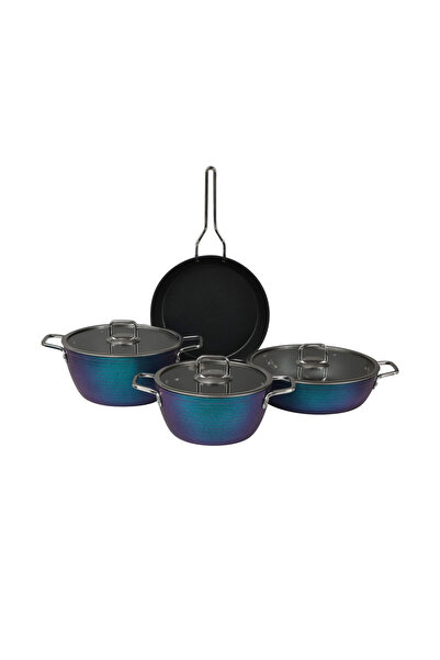 Güral Porselen Azalea 7 Piece Granite Cookware Set Blue