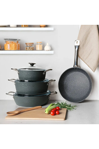 Güral Porselen Antoryum Pro 7 Piece Thermoguard Granite Cookware Set Gray