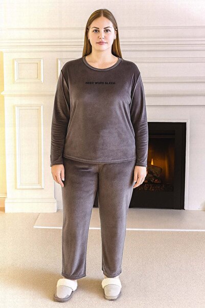 REMSA Σετ πιτζάμες από βελούδινο ύφασμα για γυναίκες μεγάλου μεγέθους 13213 Σκούρο γκρι