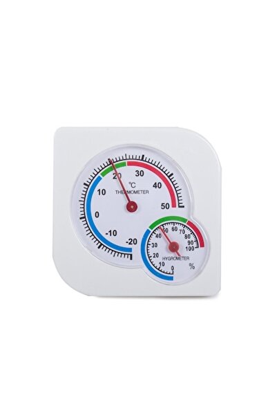 Stone Analog Thermometer and Hygrometer, Plastic, 7.5 x 7.5 x 1 cm, White -
