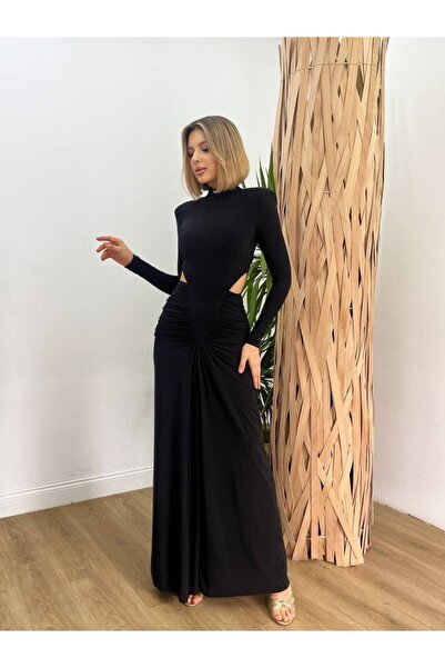 BEAUTY FASHİON Kadın Yandan Dekolteli Drape Büzgü Detaylı Abiye-Elbise