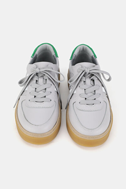 TUNAELLİ Women's Gray Genuine Natural Leather Size 36-41 Lace-Up Sneaker Shoes