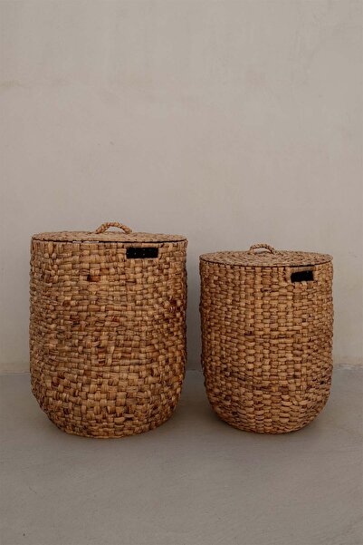 Barine Su Sümbülü Lifinden Demir Çerçeveli Kapaklı Hasır Sepet 43x54 cm