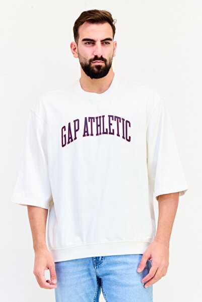 GAP Men Crew Neck Short Sleeve Brand Logo T-Shirt, Off White