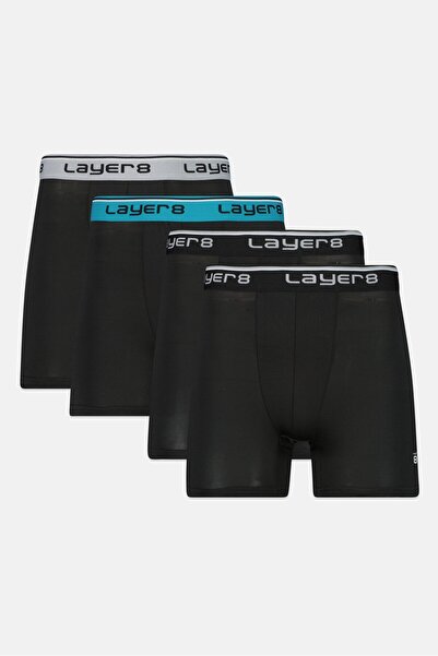 Layer 8 Men 4 Pack Brand Logo Boxer Brief, Black