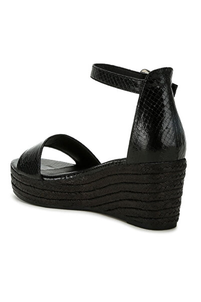 london Rag Women Faux Leather Snake Wedge Espadrilles in Black