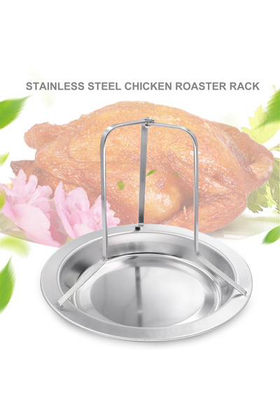 Generic Stainless steel Chicken Roaster Rack Vertical Roaster Holder with Drip Pan Stainless Steel Folding