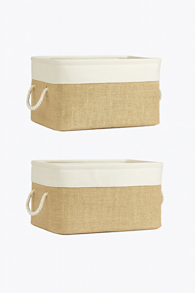 HomyJRs Set of 2 Medium Size Jute under Cabinet Laundry Children's Room Toy Organizer Folding Storage Basket