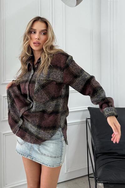 RB CLUB Women's Plaid Pattern Lumberjack Shirt Gray