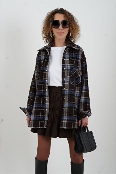 Zelish My Sister Brown Blue Plaid Lumberjack Shirt